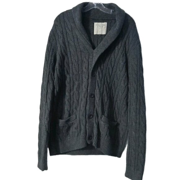 Abercrombie Fitch Cardigan Sweater Mens Large Gray Cable - Picture 1 of 8